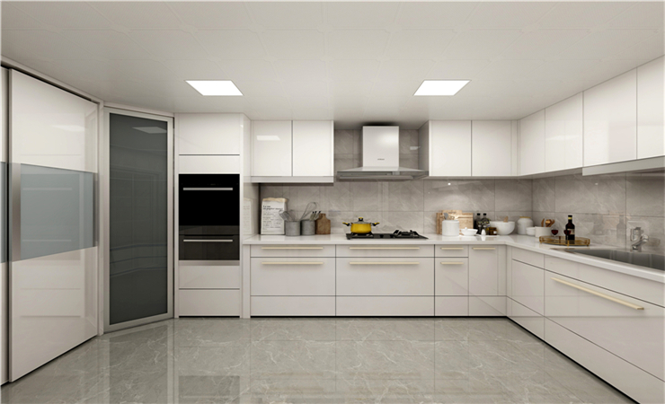 用餐區和廚房的家具風格和諧統一，廚房自然融入了整個家庭